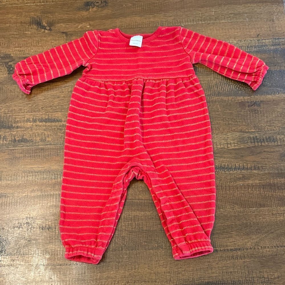 Hanna Andersson Red and Gold Striped Baby romper